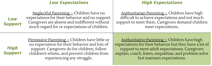 Grid with high expectations and low expectations, high support and low support.